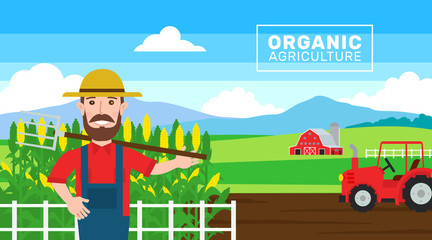 organic farming and agriculture.farmer field barn tractor