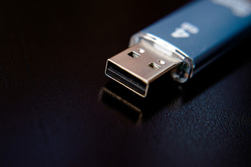 USB flash card with blue color close-up