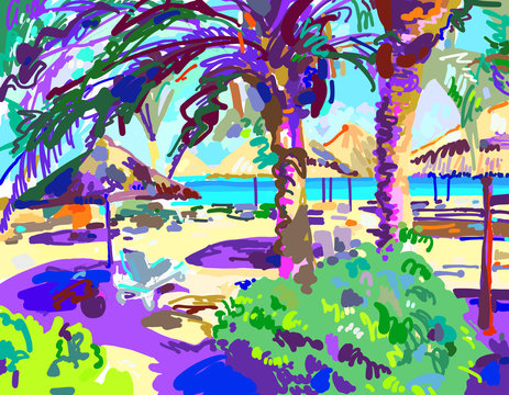 digital painting of summer beach landscape in Egypt