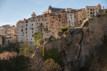Fototapeta premium View to houses of Cuenca old town. Outstanding example of a medieval city, built on the steep sides of a mountain. Cuenca, Spain