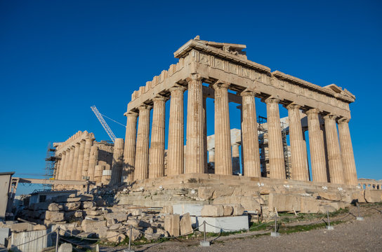 Parthenon temple on a bright day. Acropolis in Athens, Greece