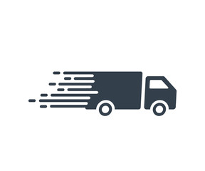 Fast Shipping service Icon with truck driving fast. Vector flat illustration for express delivery concepts