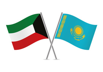 Kuwait and Kazakhstan flags. Vector illustration.