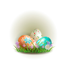 Element for design with Easter eggs and grass