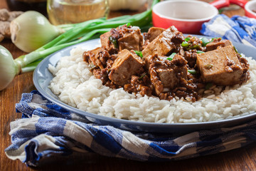 Mapo Tofu - sichuan spicy dish served with rice