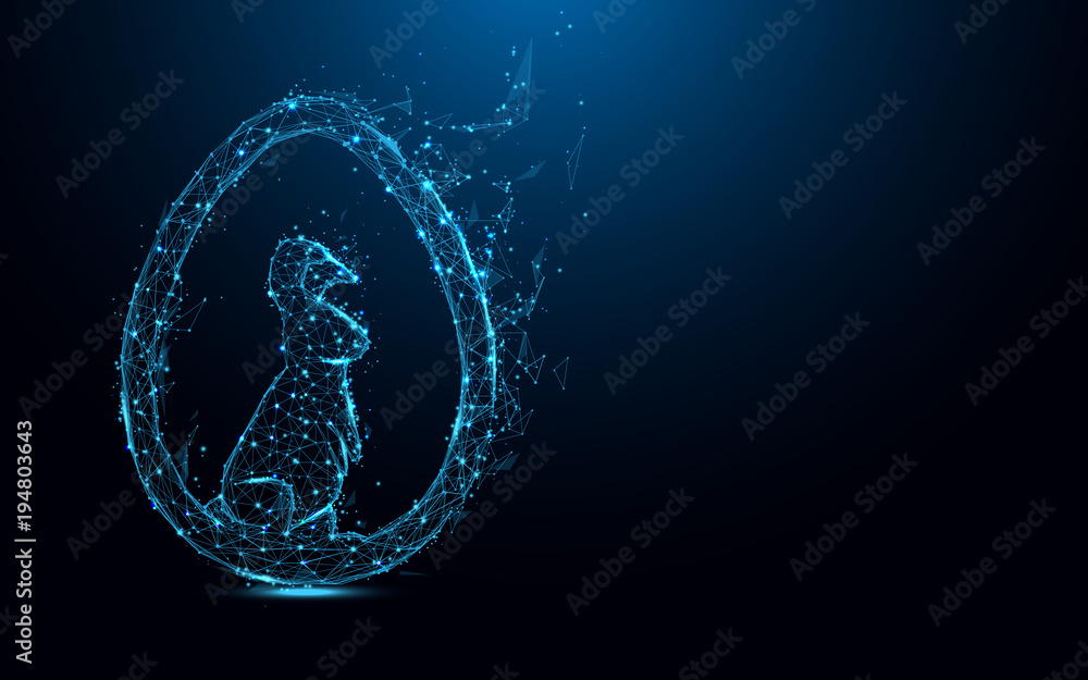 Leinwandbilder Abstract Rabbit with easter egg form lines and triangles, point connecting network on blue background. Illustration vector