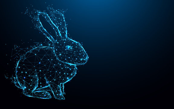 Abstract Rabbit form lines and triangles, point connecting network on blue background. Illustration vector