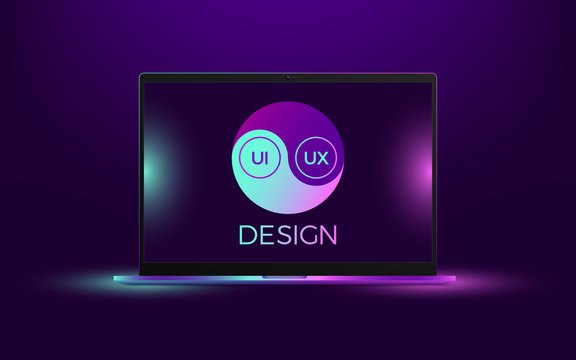 Vector laptop with blue and pink illumination
