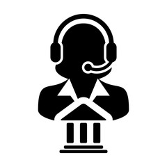 Service Icon Vector Bank Call Center Female Person Profile Avatar for Online Support for Customers with Headset in Glyph Pictogram Symbol illustration