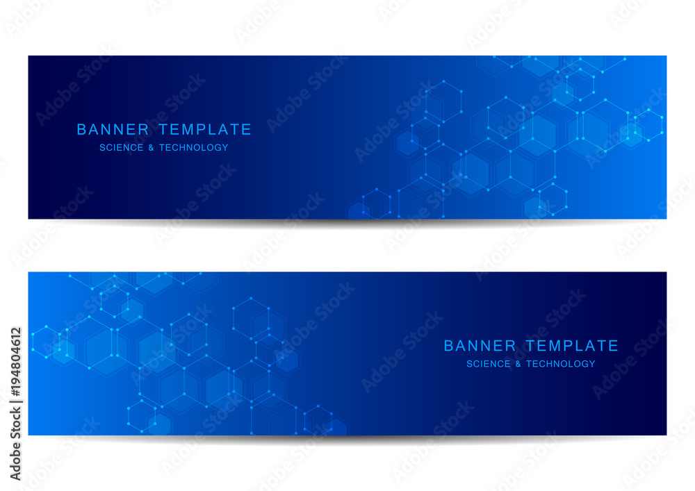 Wall mural technological and scientific banners with hexagonal molecule.