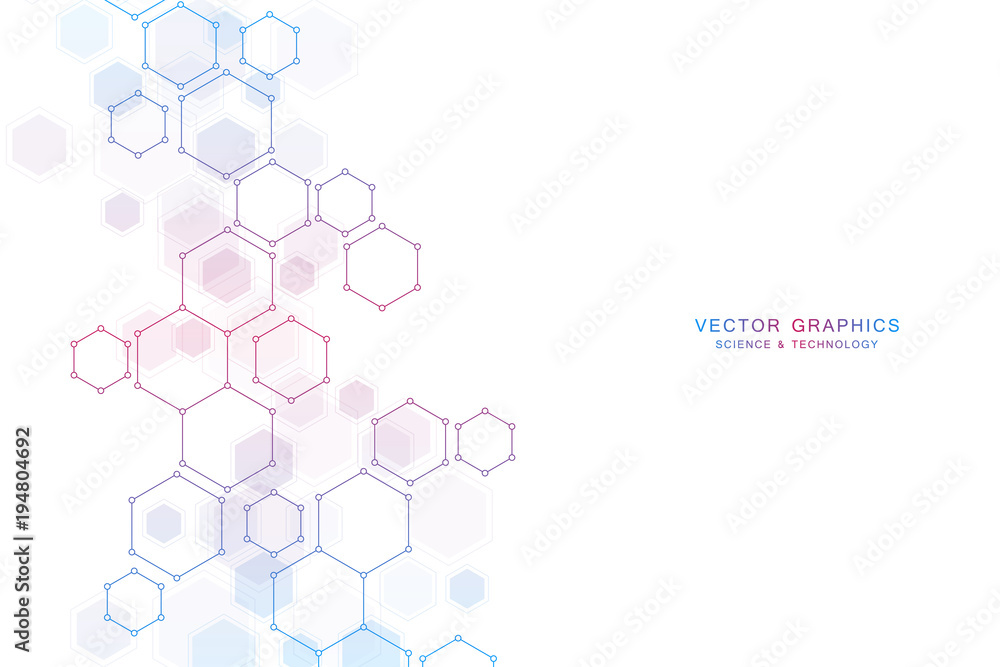 Aufkleber Abstract science background with hexagons and molecules.