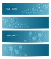 Technological and scientific banners with molecule structure.