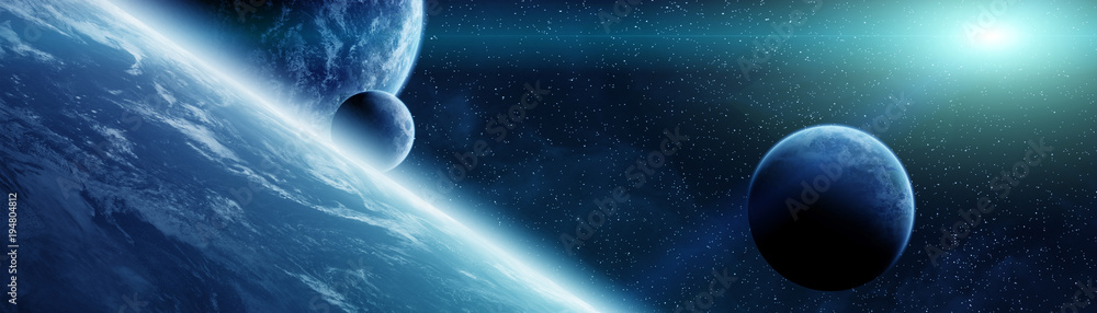 Aufkleber panoramic view of planets in distant solar system 3d rendering elements of this image furnished by n