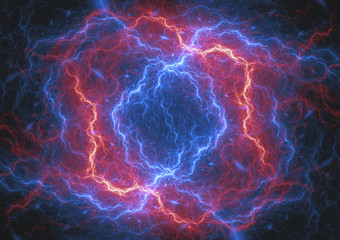 Red and blue plasma ball, abstract electrical lightning