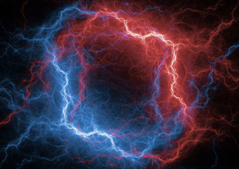 Red and blue plasma ball, abstract electrical lightning