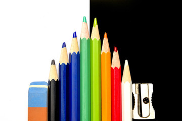 Fototapeta premium pencils with a sharpener and eraser , isolated on white background
