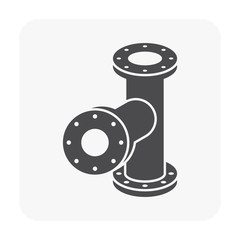 Pipe vector icon. Made from steel or metal connection by flange fitting fixing by screw and bolt. Part for pipeline construction to transport oil and gas in industry, water in plumbing and irrigation.