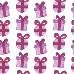 Watercolor gift boxes seamless pattern
