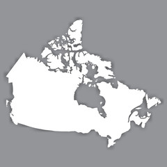 Blank Map of Canada. Blank White similar Canada map isolated on gray background. North american country with shadow. Flat design. Vector illustration EPS10. 