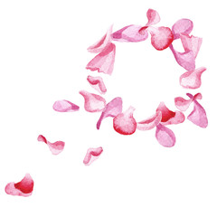 Hand drawn watercolor romantic wreath with pink sakura flowers.