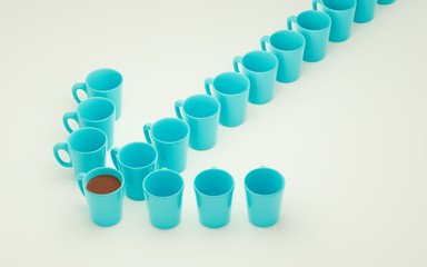 A lot of coffee mugs standing in a row. 3d rendering