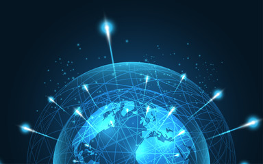 Global network connection World map abstract technology background global business innovation concept