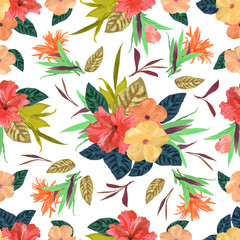 Floral seamless pattern. Background with isolated colorful hand 