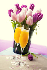 Two glasses of mimosa cocktail