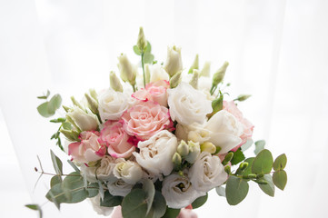 Wedding bouquet from fresh spring flowers. 