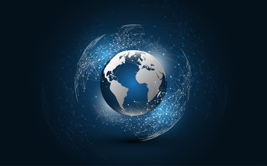 Global network connection World map abstract technology background global business innovation concept