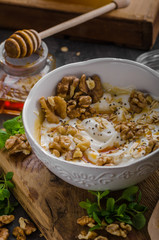 Fresh cheese with honey and walnuts