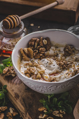 Fresh cheese with honey and walnuts