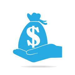 Bag money Dollar sign in hand icon. Protection, safety concept