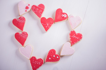hand made heart shape cookies valentine wedding concept on white background 
