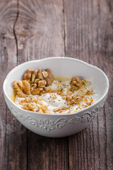 Fresh cheese with honey and walnuts