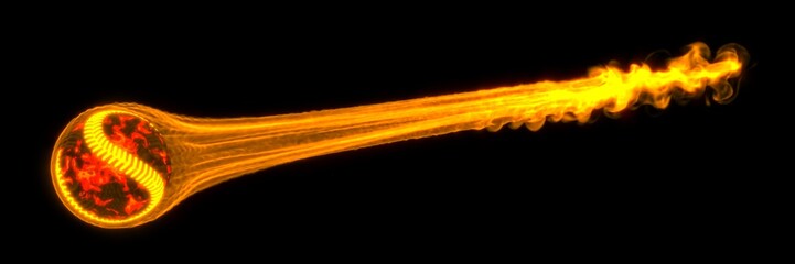 flaming powerful baseball shot. 3d illustration