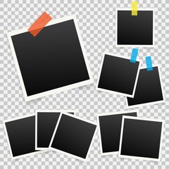 Set of template photo frames with shadow on transparent background. Vector illustration for your photos or memories. Scrapbook design.
