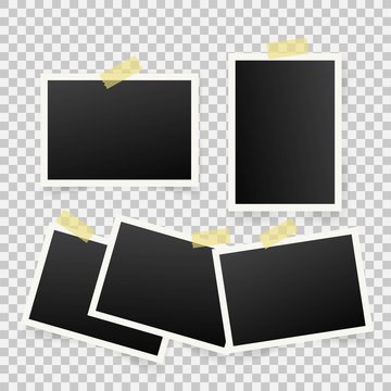 Set of template photo frames with shadow on transparent background. Vector illustration for your photos or memories. Scrapbook design.