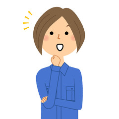 作業服の女性　気付く