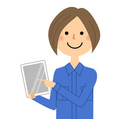作業服の女性　タブレット
