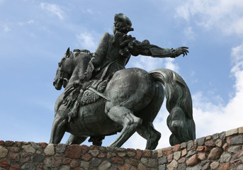 Fototapeta na wymiar Equestrian monument to the Russian Empress Elizabeth Petrovna, back view. Baltiysk (until 1946 - Pillau), Kaliningrad Region, Russia.