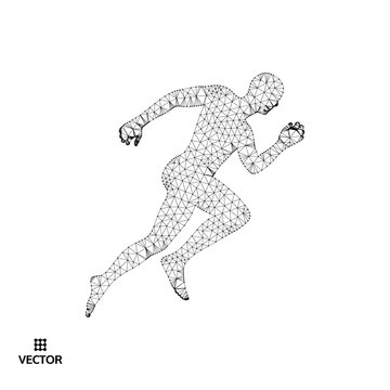3d running man. Design for sport, business, science and technology. Vector illustration. Human body.