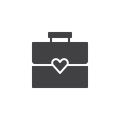 Briefcase with heart vector icon. filled flat sign for mobile concept and web design. Woman's bag simple solid icon. Symbol, logo illustration. Pixel perfect vector graphics