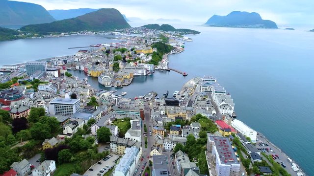 City of Alesund Norway Aerial footage