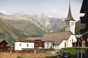 European old historical church, a beautiful rural landscape in Switzerland