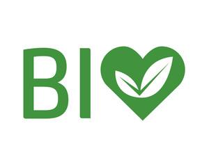 Bio logo with heart green - vector 