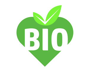 Bio logo with heart green - vector 