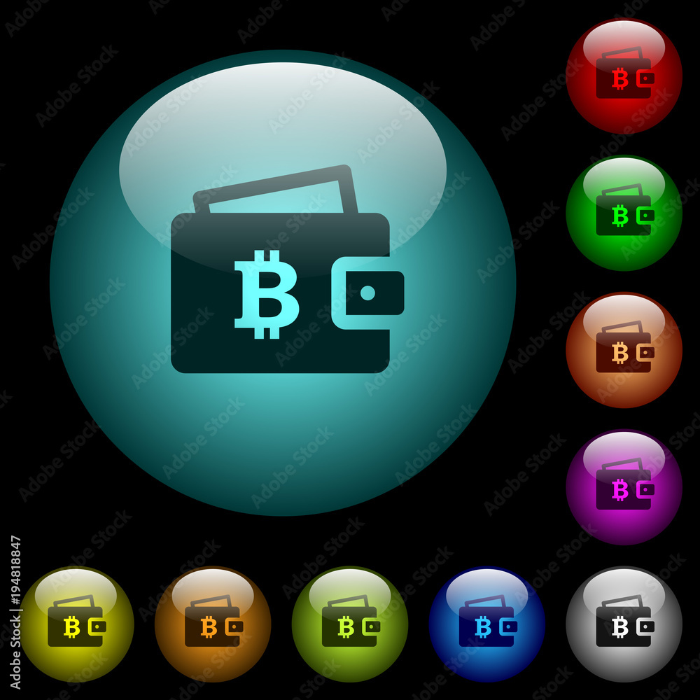 Aufkleber bitcoin wallet icons in color illuminated glass buttons
