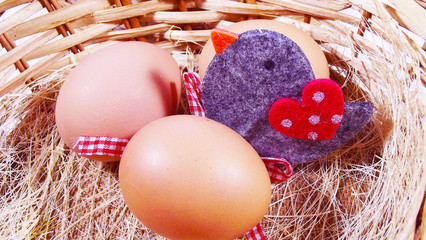 Eggs in a basket for Easter.