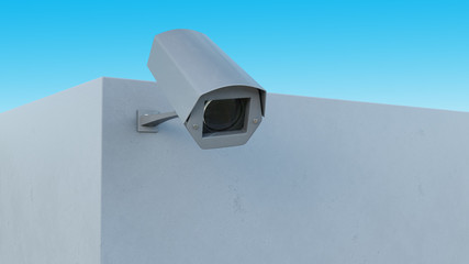 CCTV security camera on the wall. 3d illustration